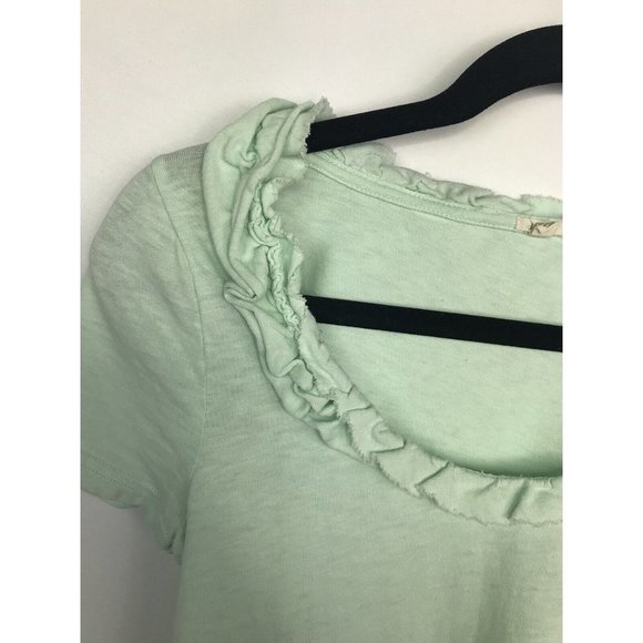 J. Crew Small Ruffle Top Mint Green Knit Short Sleeve Scoop Neck Cotton Stretch - Picture 2 of 5